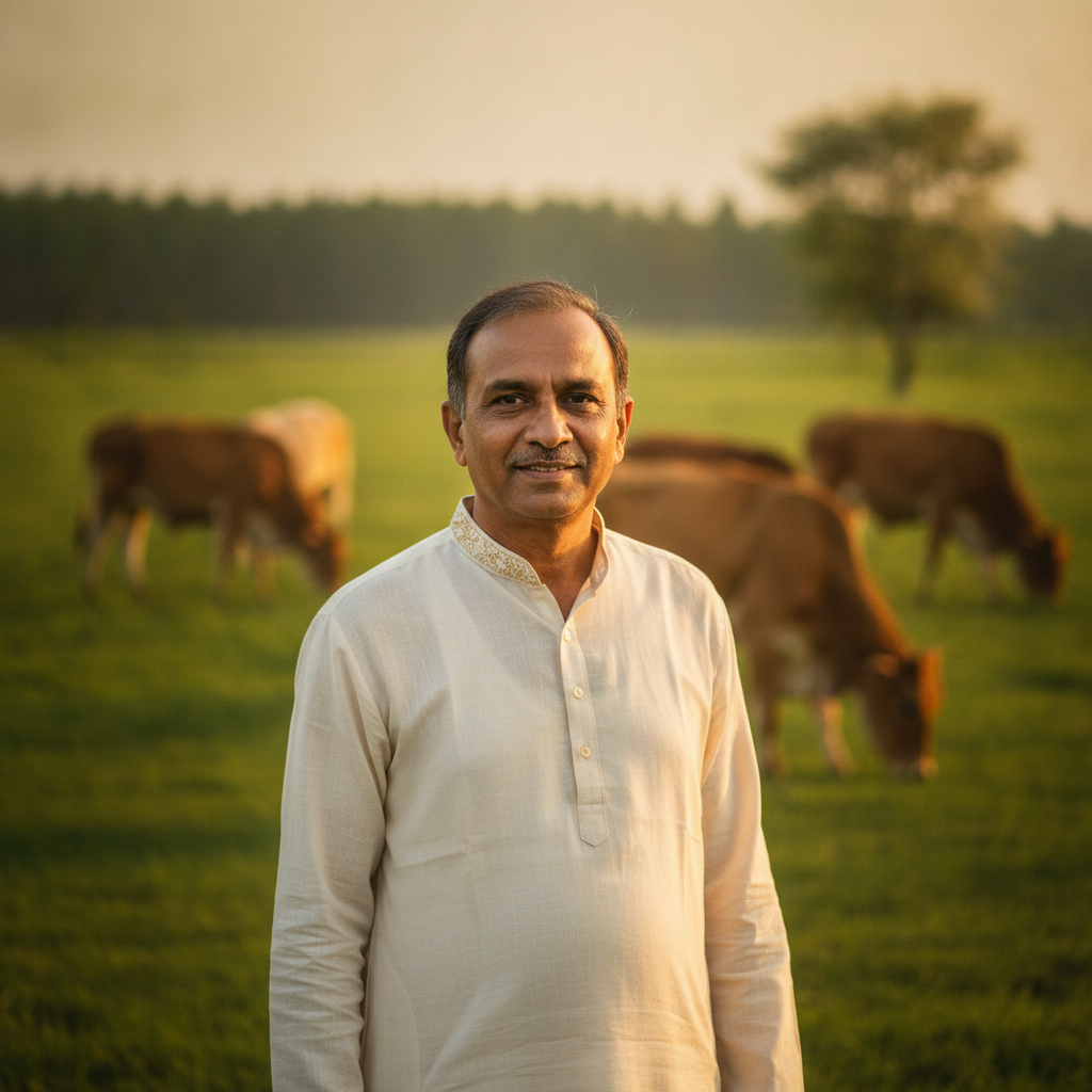 Vajubhai Patel, founder of Milkaaru dairy farm in Gothan, Surat